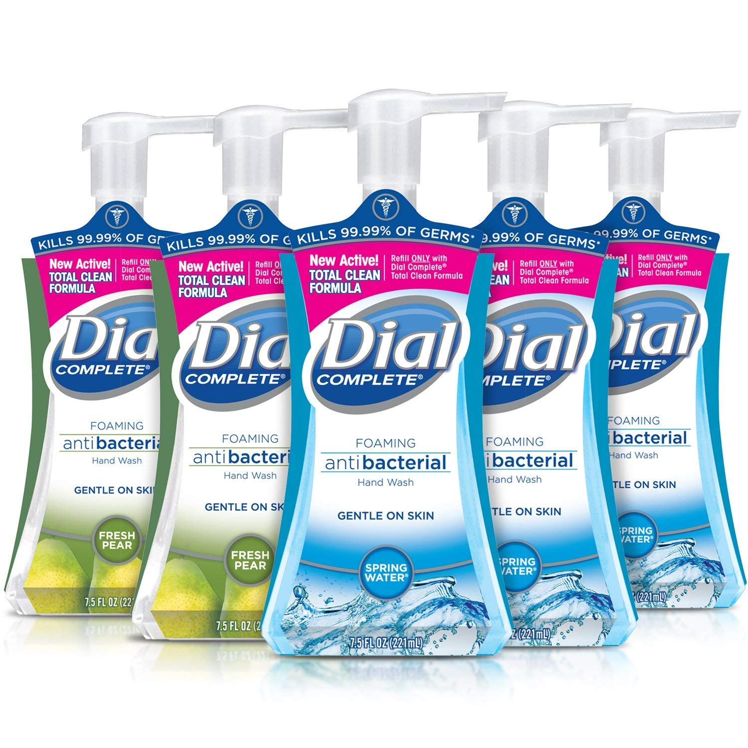 Dial Complete fresh pear foam bottle with refreshing scent.