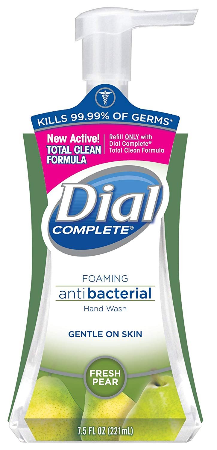 Five-bottle variety pack of Dial Complete foaming soap.