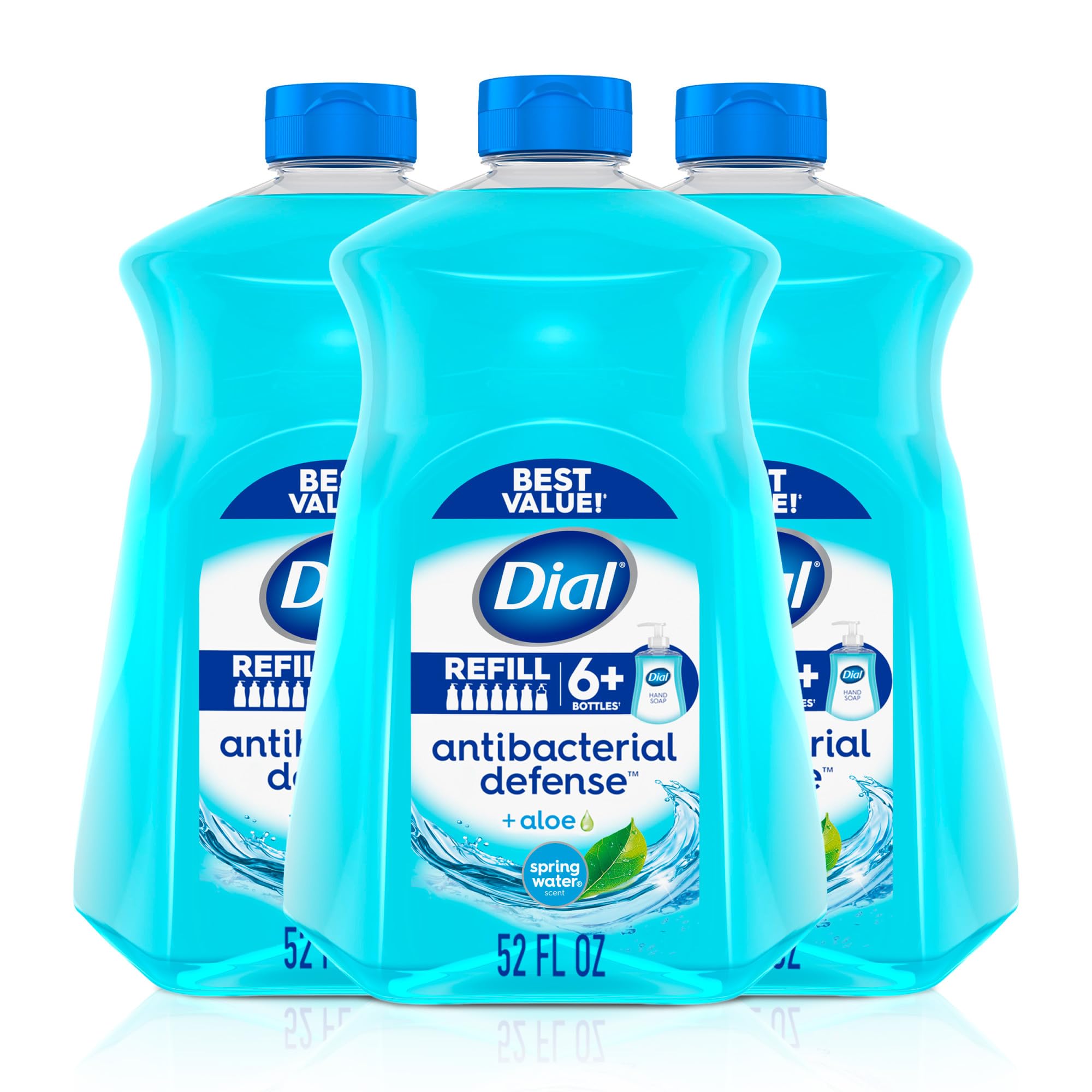 Dial Defensa Antibacteriana Jabón de manos con aloe; espuma suave para uso diario.