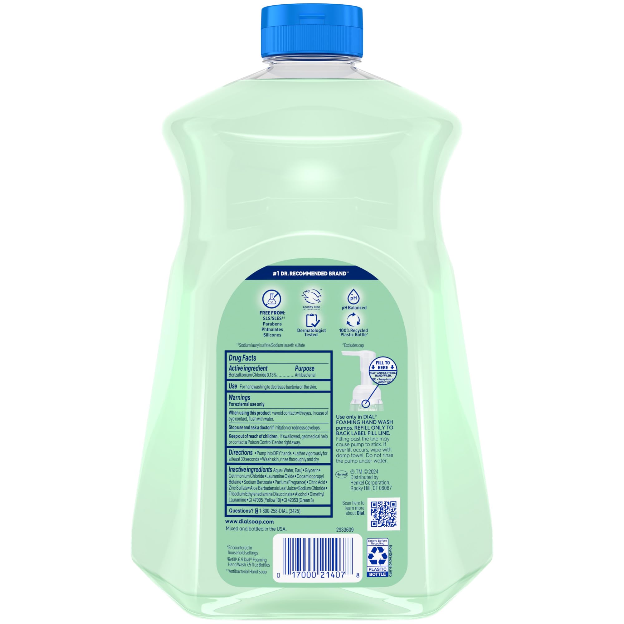 Envase reciclable de Dial, botella de 52 oz, opción sostenible.