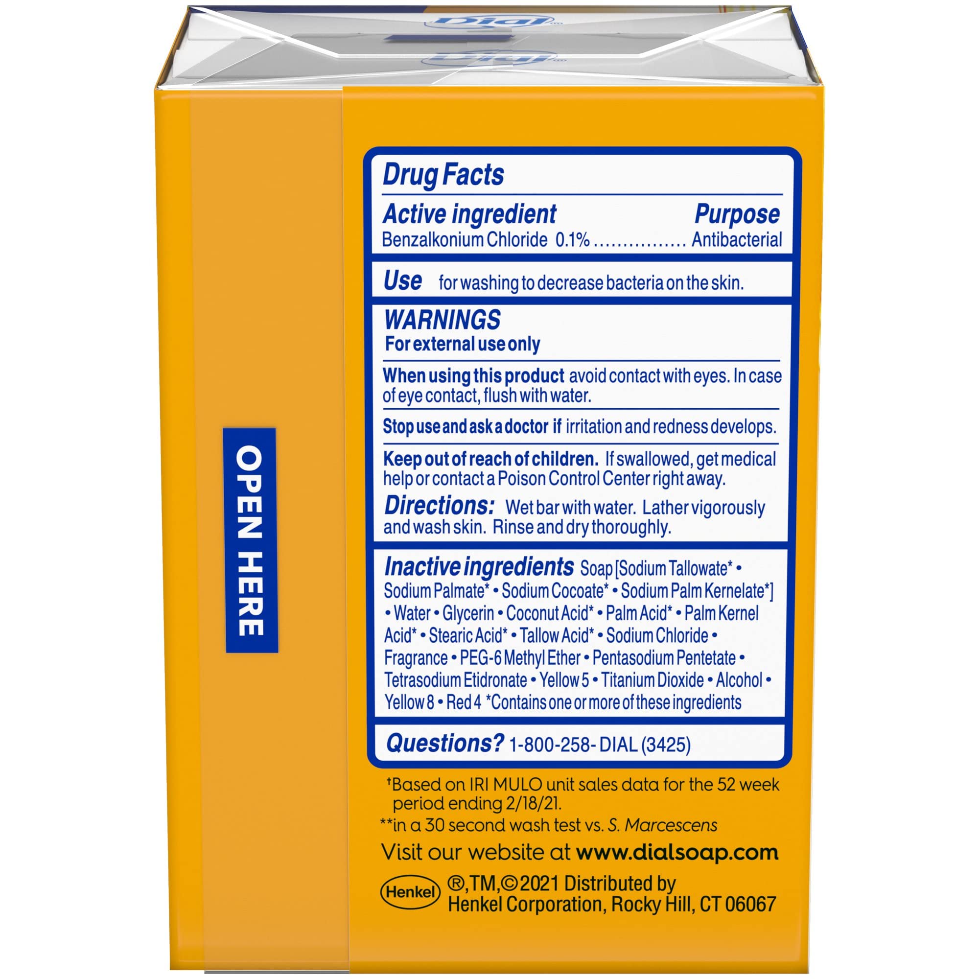 Dial Gold antibacterial bar soap packaging with USA-made seal for trusted quality.