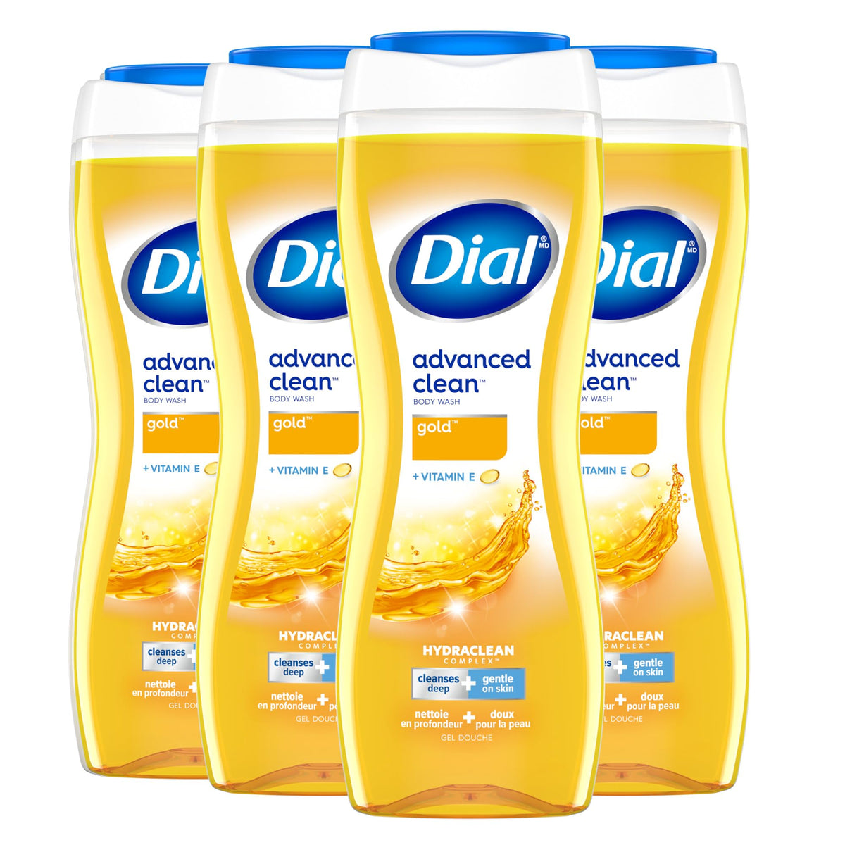 Dial Gold limpieza avanzada en la botella para una ducha refrescante.