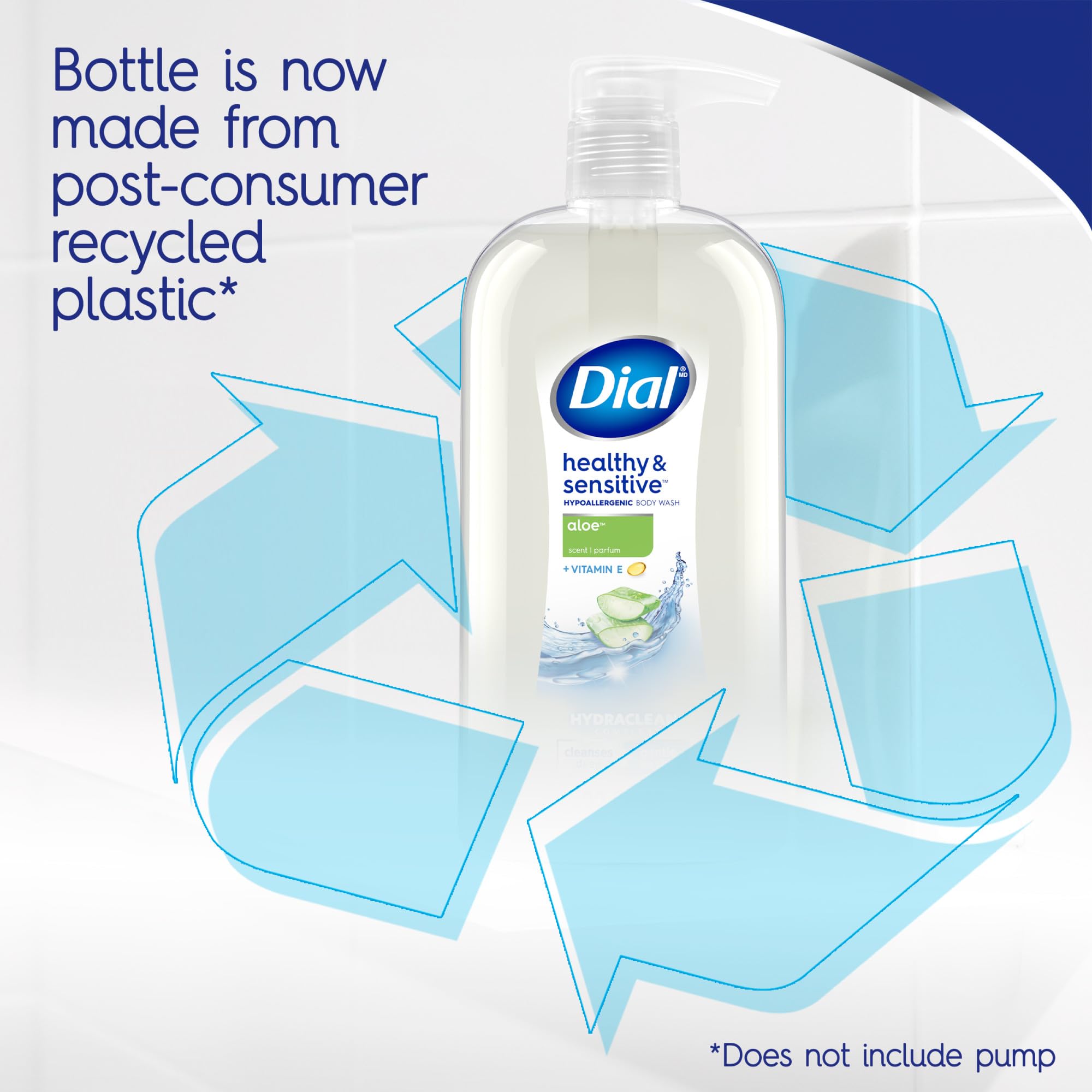 Dial Healthy & Sensitive Aloe bottle-lather closeup highlights rich foam and rinse.
