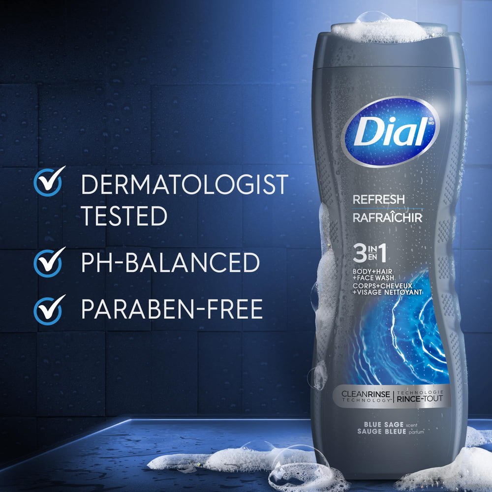 Dial Men aroma salvia azul para una ducha agradable.