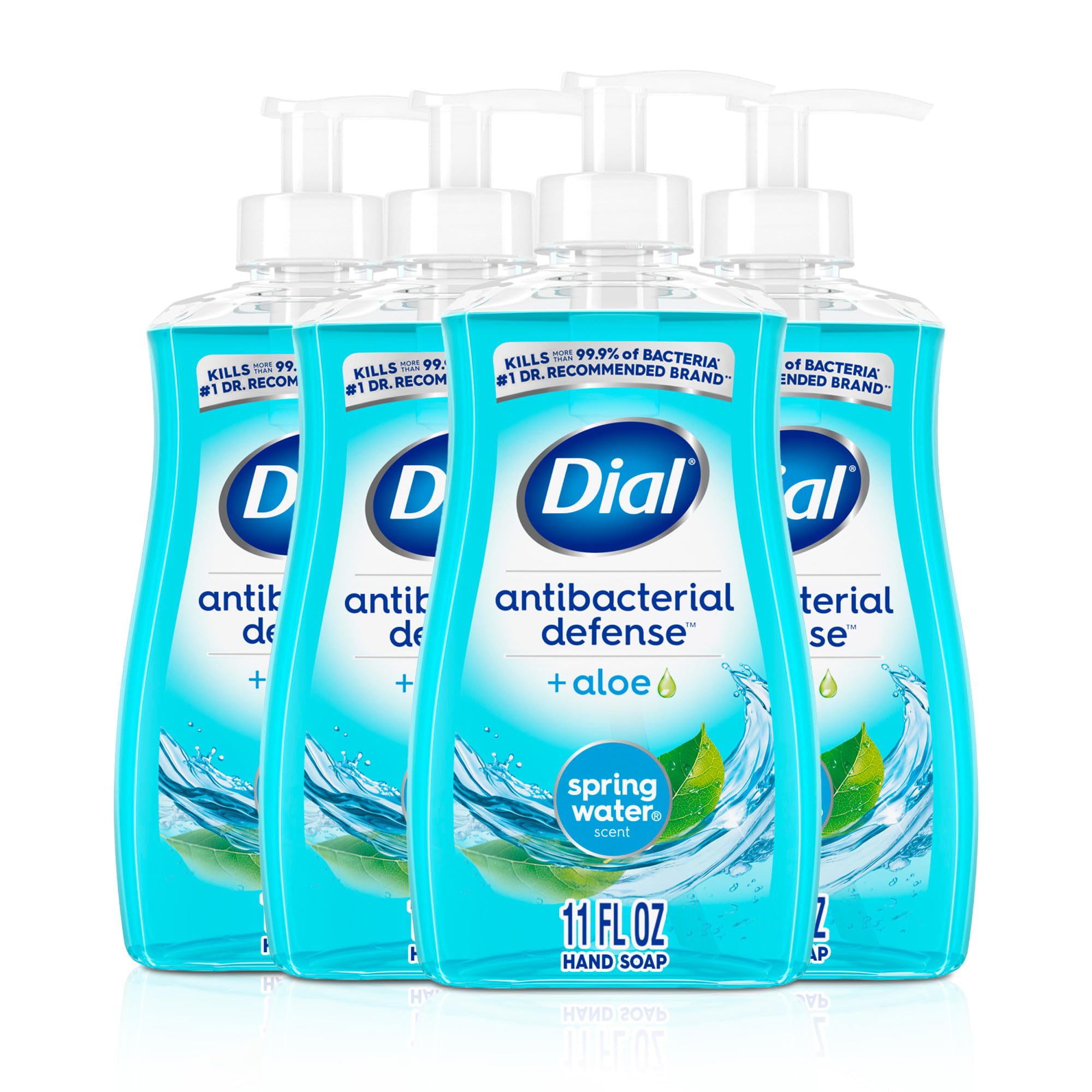 Dial jabon antibacterial para manos, botella primavera, limpieza suave.