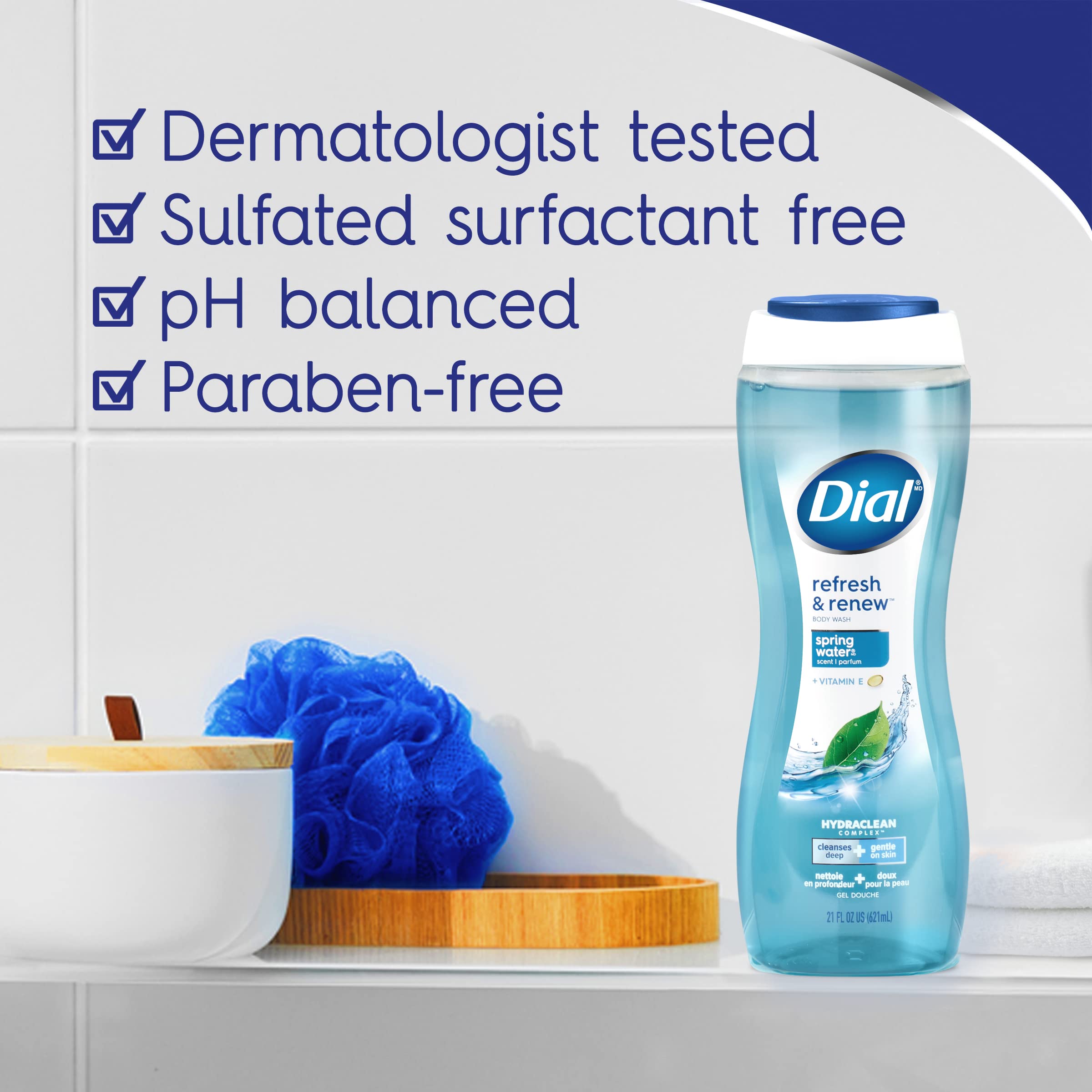 Dial Jabón Corporal Refrescar y Renovar, sensación de limpieza suave tras cada lavado.