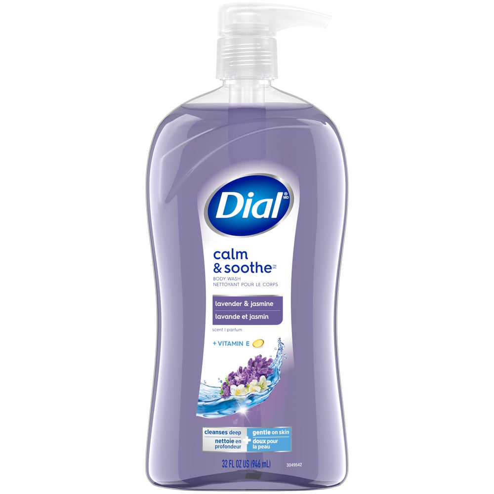 Dial jabon de ducha con lavanda y jazmin, botella visible para uso diario.
