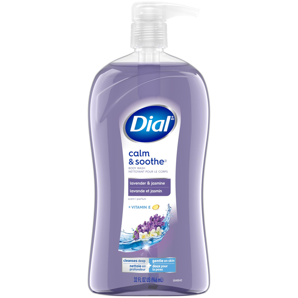 Dial jabon de ducha con lavanda y jazmin, botella visible para uso diario.