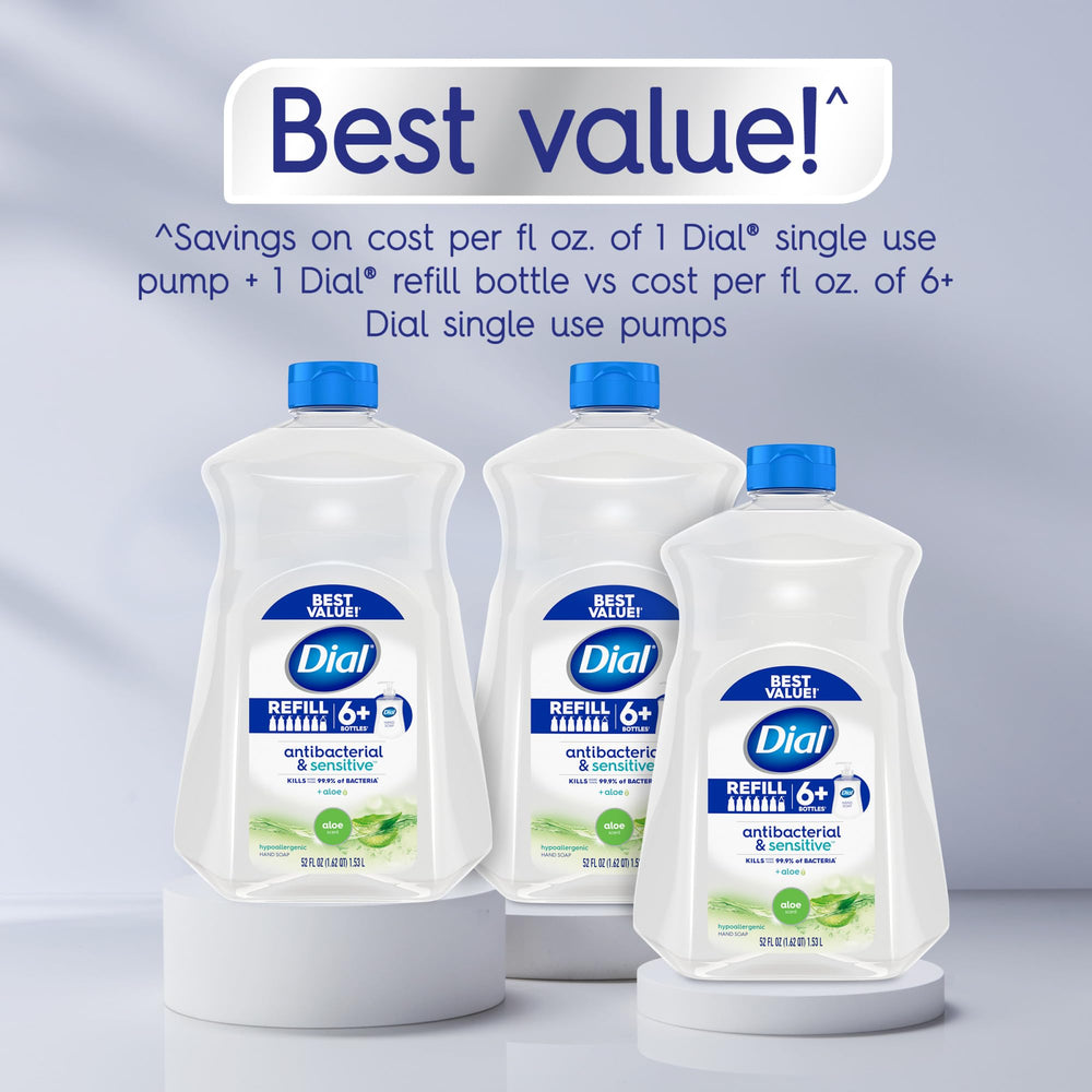 Dial Jabon líquido antibacteriano Defense Aloe aroma fresco para cocinas y baños.