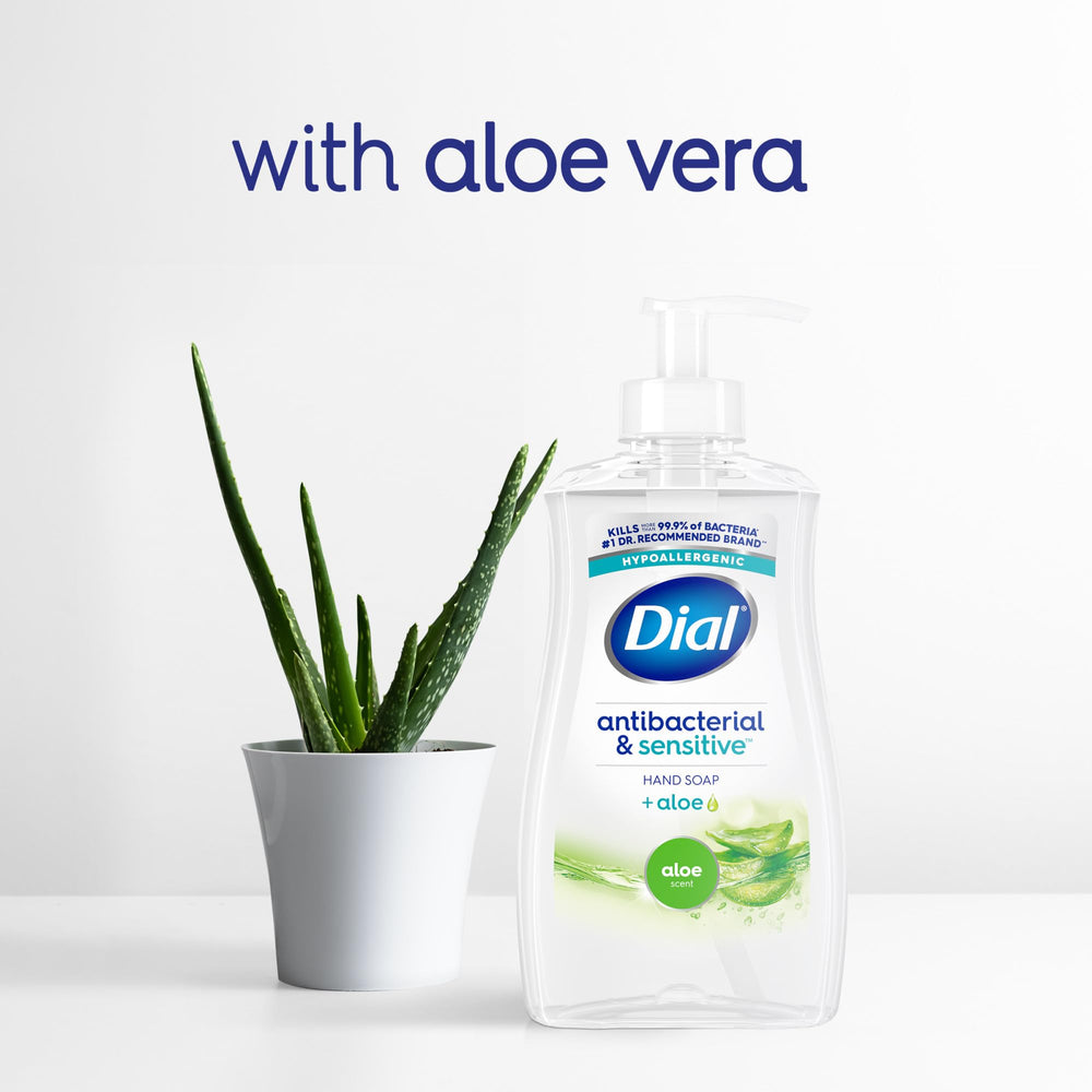 Dial Jabon líquido antibacteriano Defense Aloe para cocina y lavado diario.