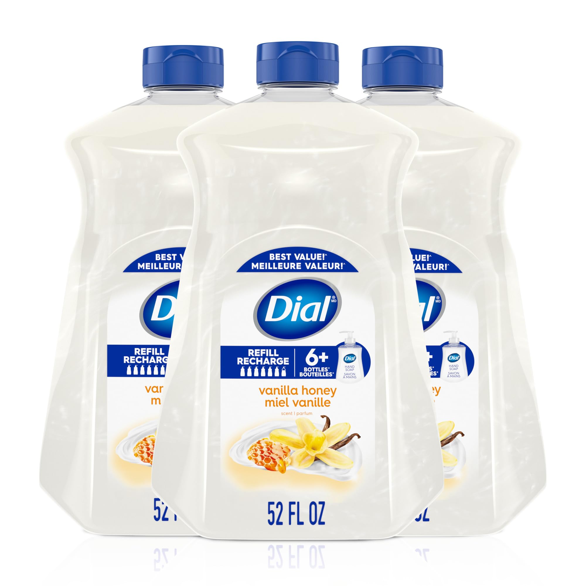 Dial Jabón líquido para manos en botella con aroma vainilla miel para una limpieza suave.