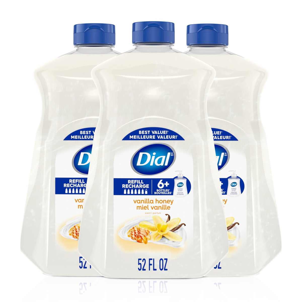 Dial Jabón líquido para manos en botella con aroma vainilla miel para una limpieza suave.