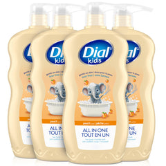Dial Kids 3-in-1 peach bath wash bottle showing head-to-toe clean for kids.