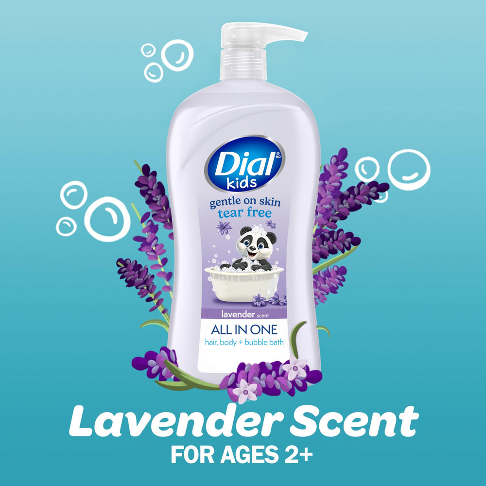 Dial Kids cabello y piel limpios sin lágrimas durante el baño.