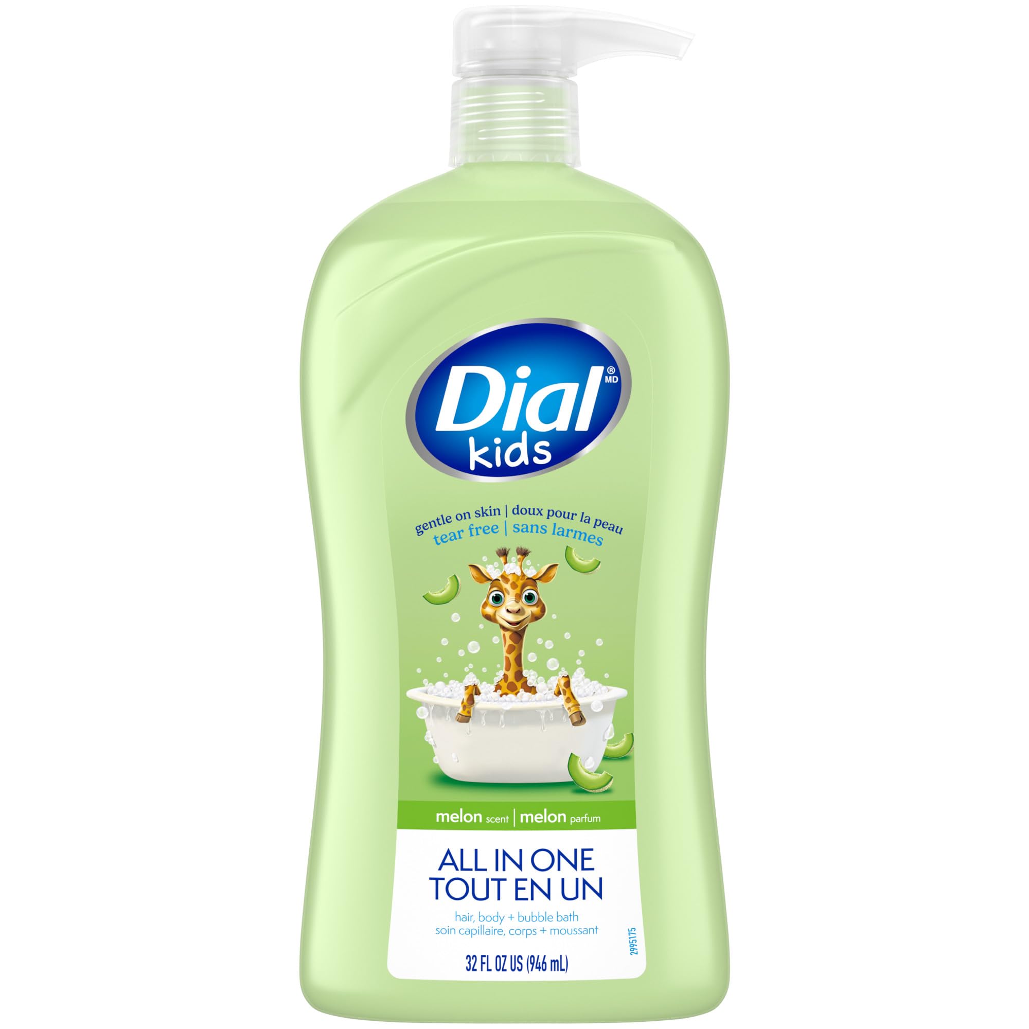 Dial Kids frente de la botella con aroma a melón, lavado suave para niños