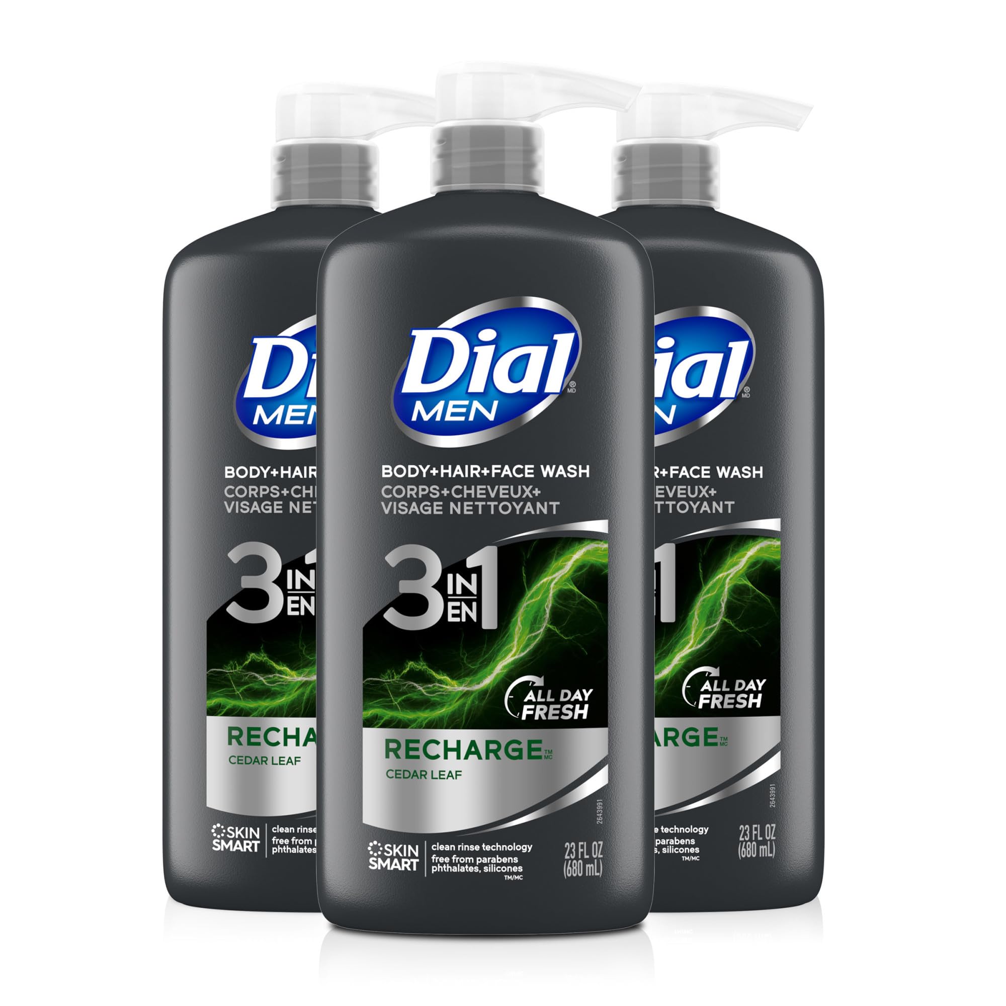 Dial Men 3-en-1: botella frontal para una limpieza rápida y práctica diaria.