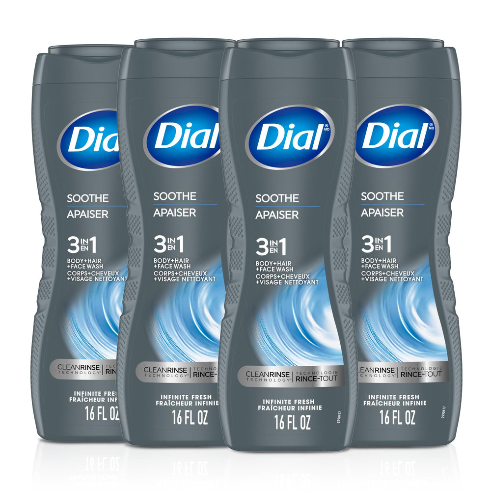 Dial Men 3-in-1 shower solution showcases all-in-one cleansing.
