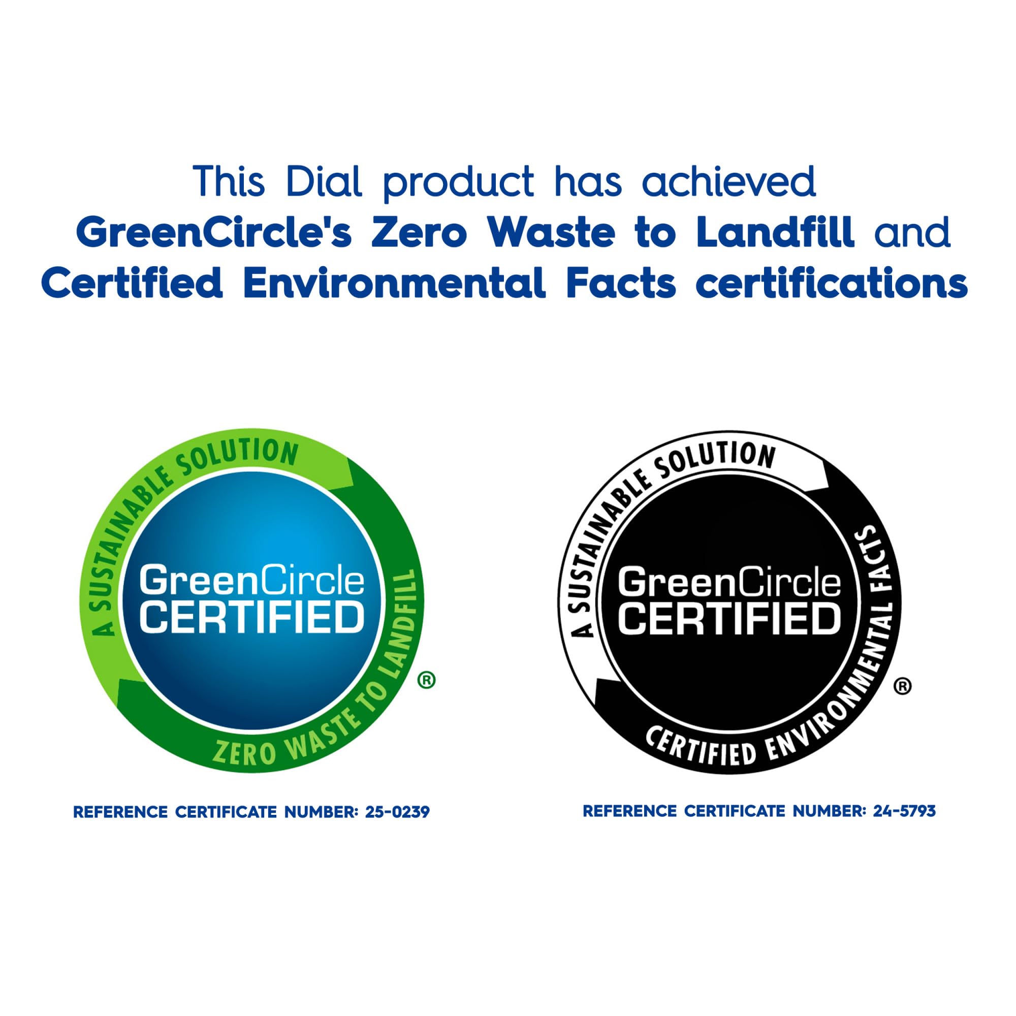 Packaging label emphasizes sustainability and recycled materials.