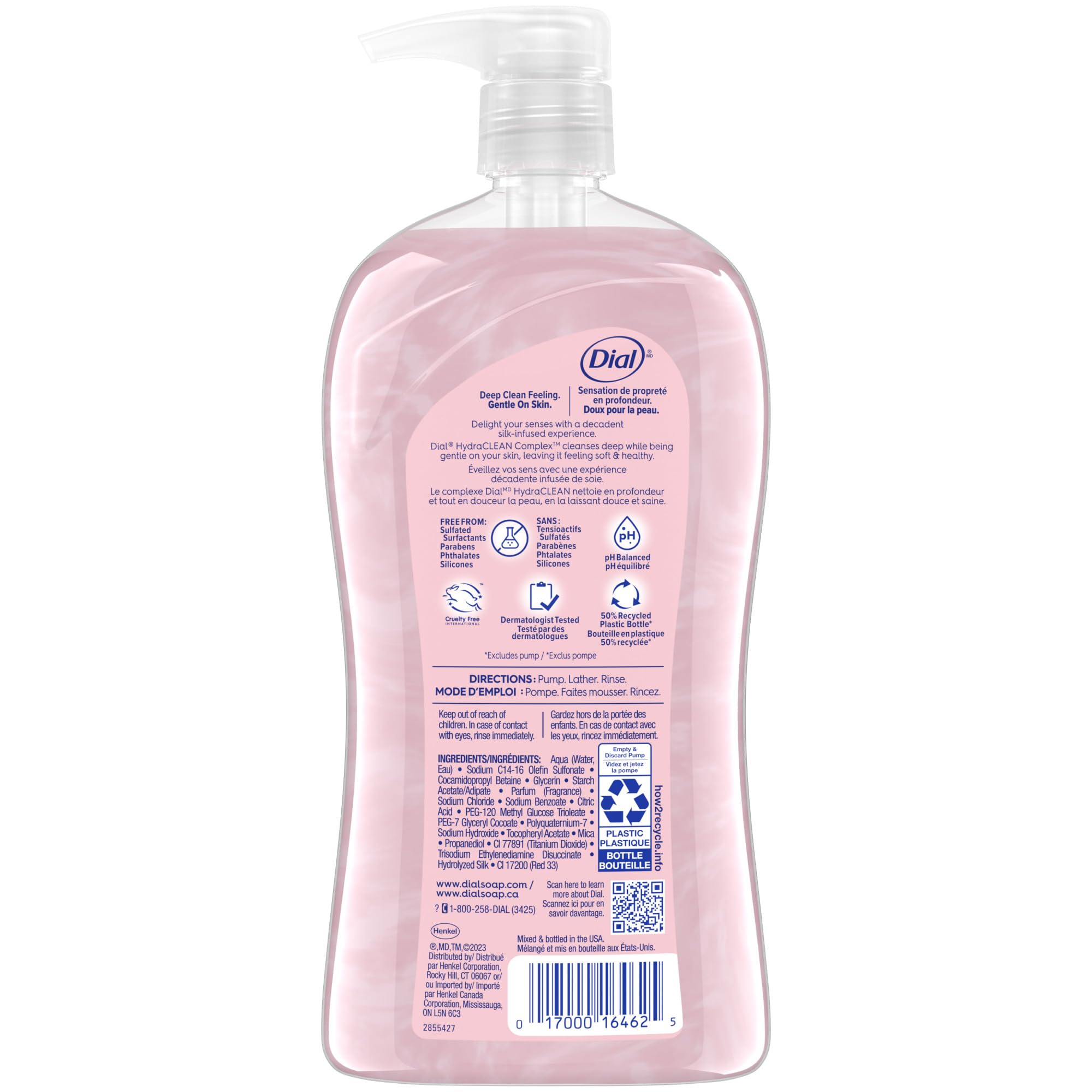Dial Pamper & Indulge Silk & Magnolia, dispersión suave que limpia y humecta.