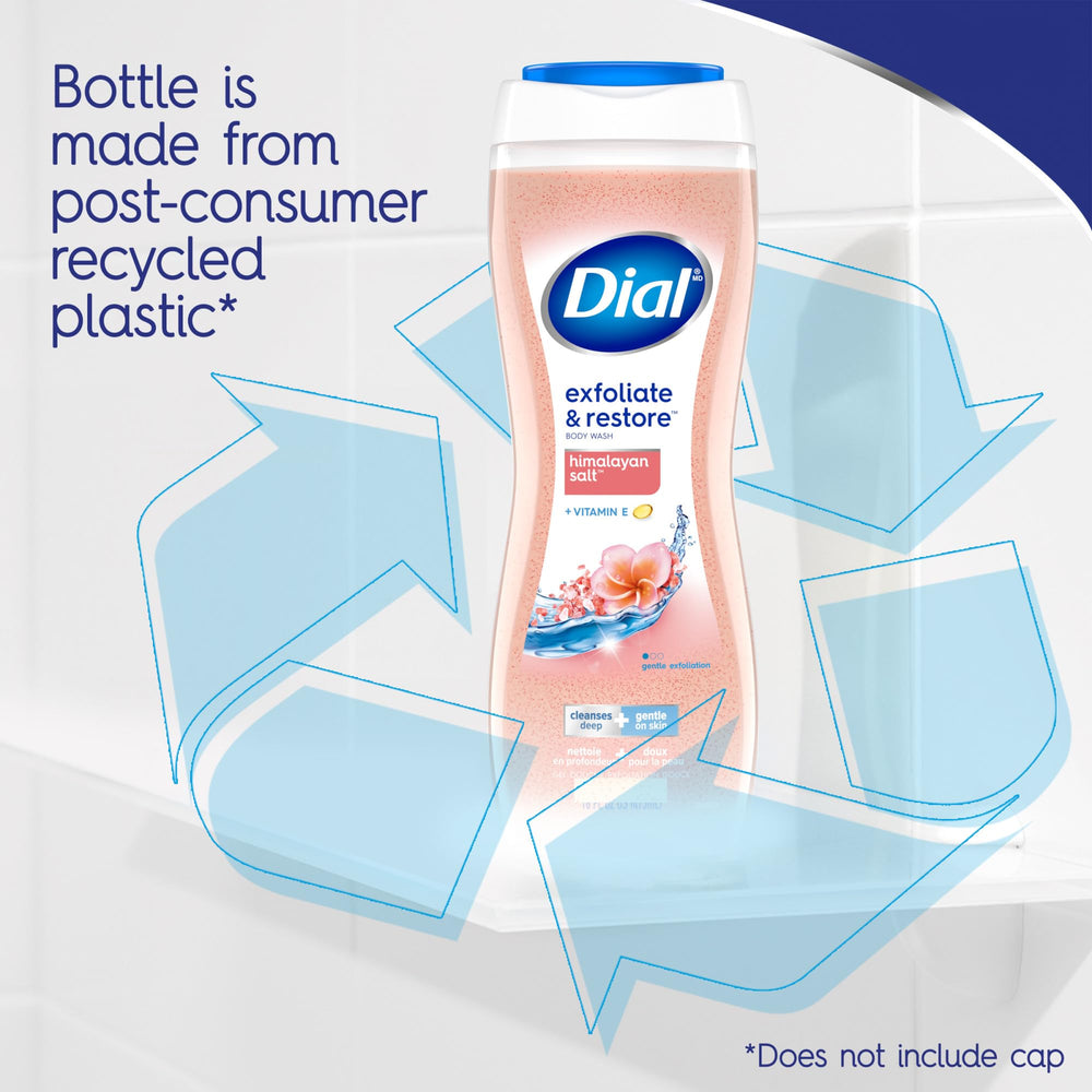 Dial bottle uses 100% recycled plastic for eco-friendly packaging.