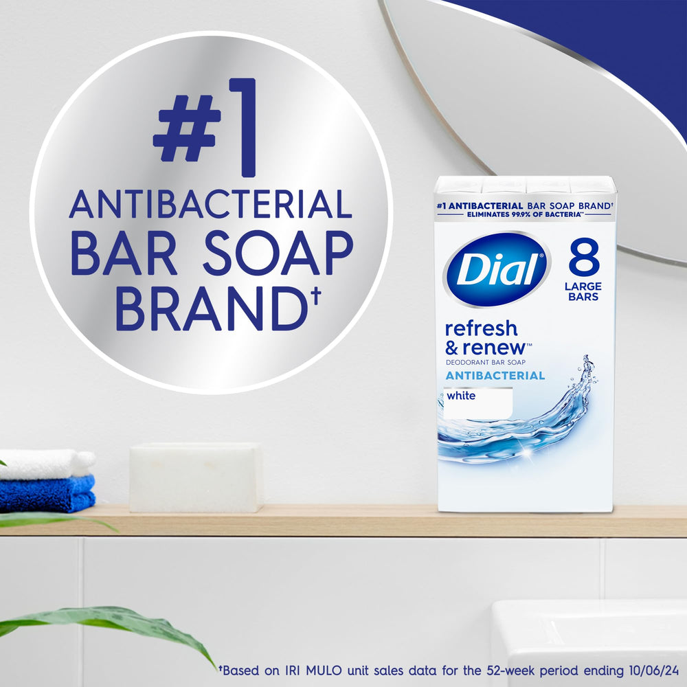 Dial Refresh & Renew bar closeup reveals crisp white soap texture for a clean feel.