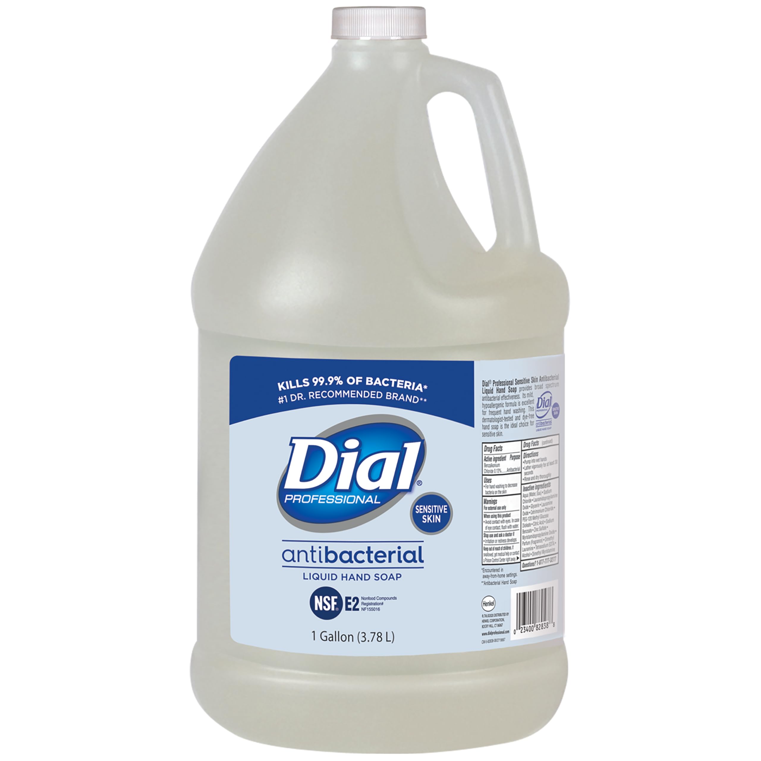 Dial Sensitive Skin antibacterial hand soap bottle closeup highlighting gentle cleansing for sensitive hands.