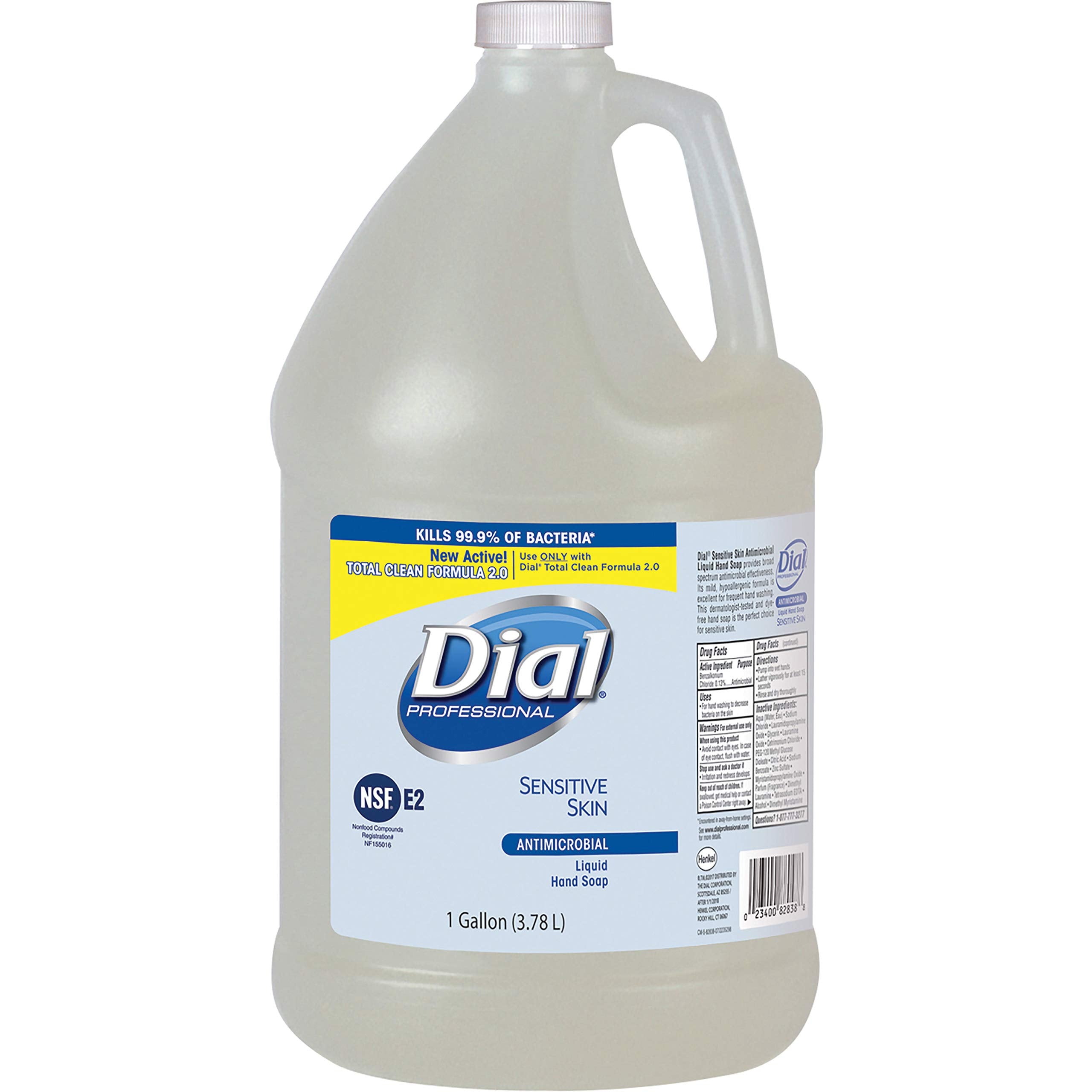 Dial Sensitive Skin Antimicrobial Soap Refill 1 Gal for frequent handwashing, germ-killing formula.