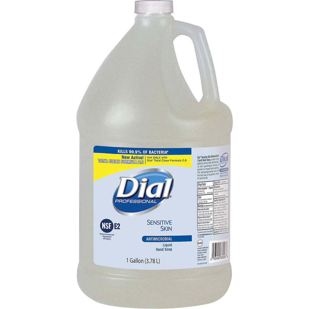 Dial Sensitive Skin Antimicrobial Soap Refill 1 Gal for frequent handwashing, germ-killing formula.