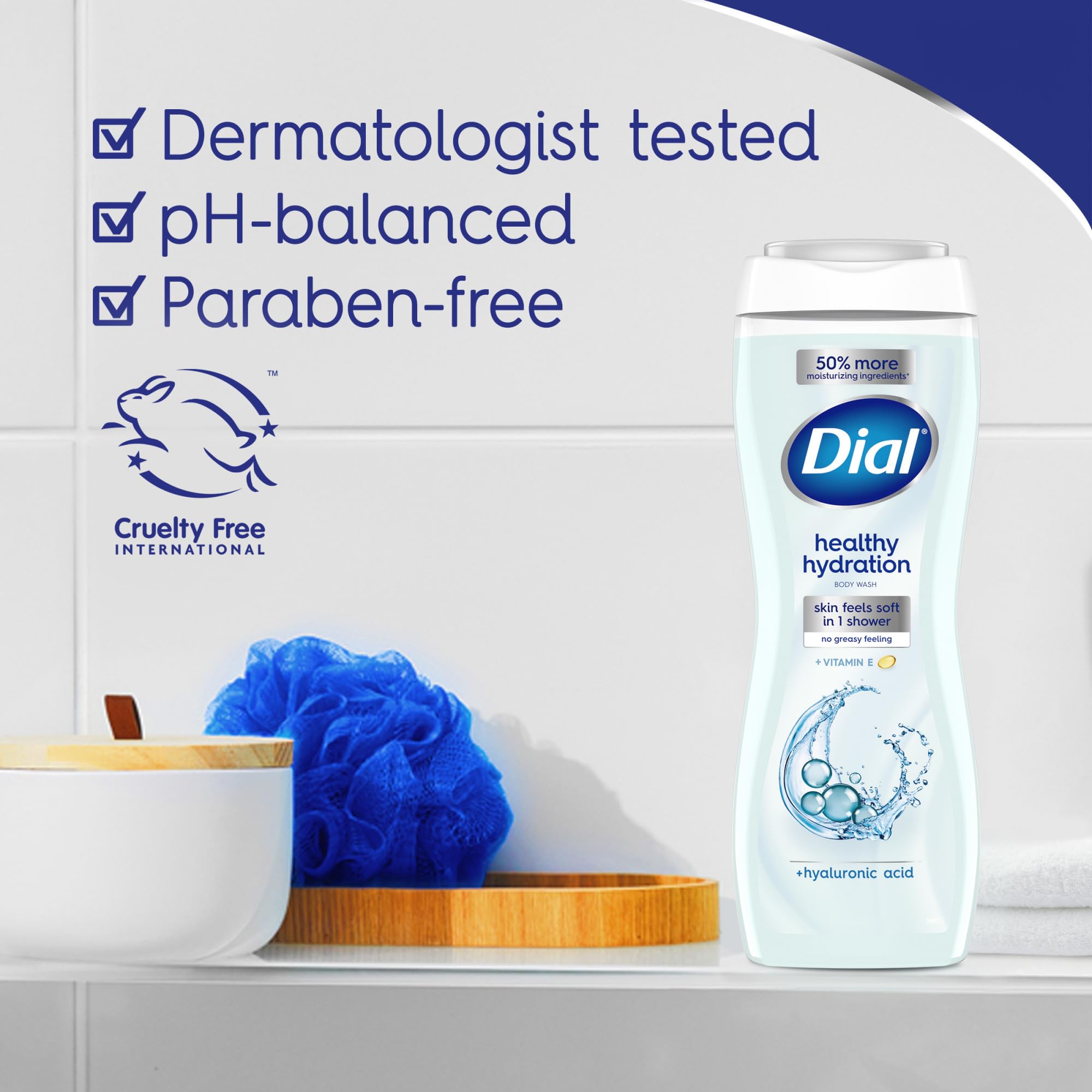 Dial dermatológicamente probado y libre de crueldad para uso diario