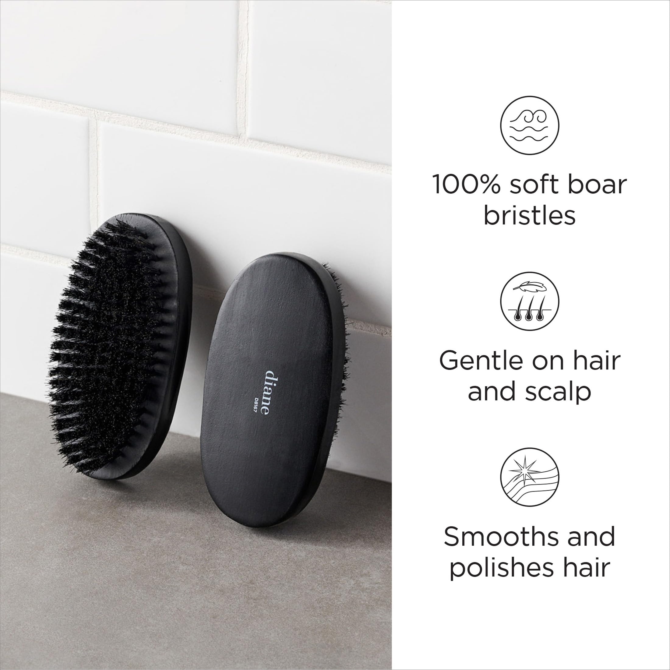 Diane boar bristle brush with wooden base distributes scalp oils evenly