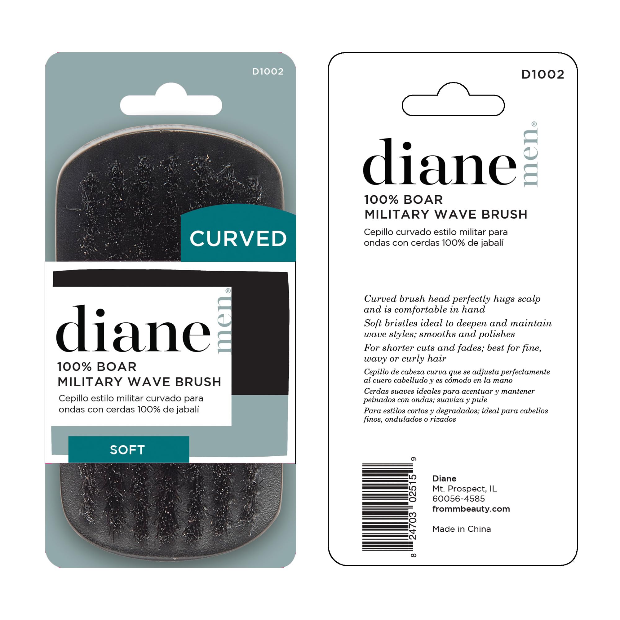 Diane boar bristle curved brush ergonomic-handle design for comfortable grip.