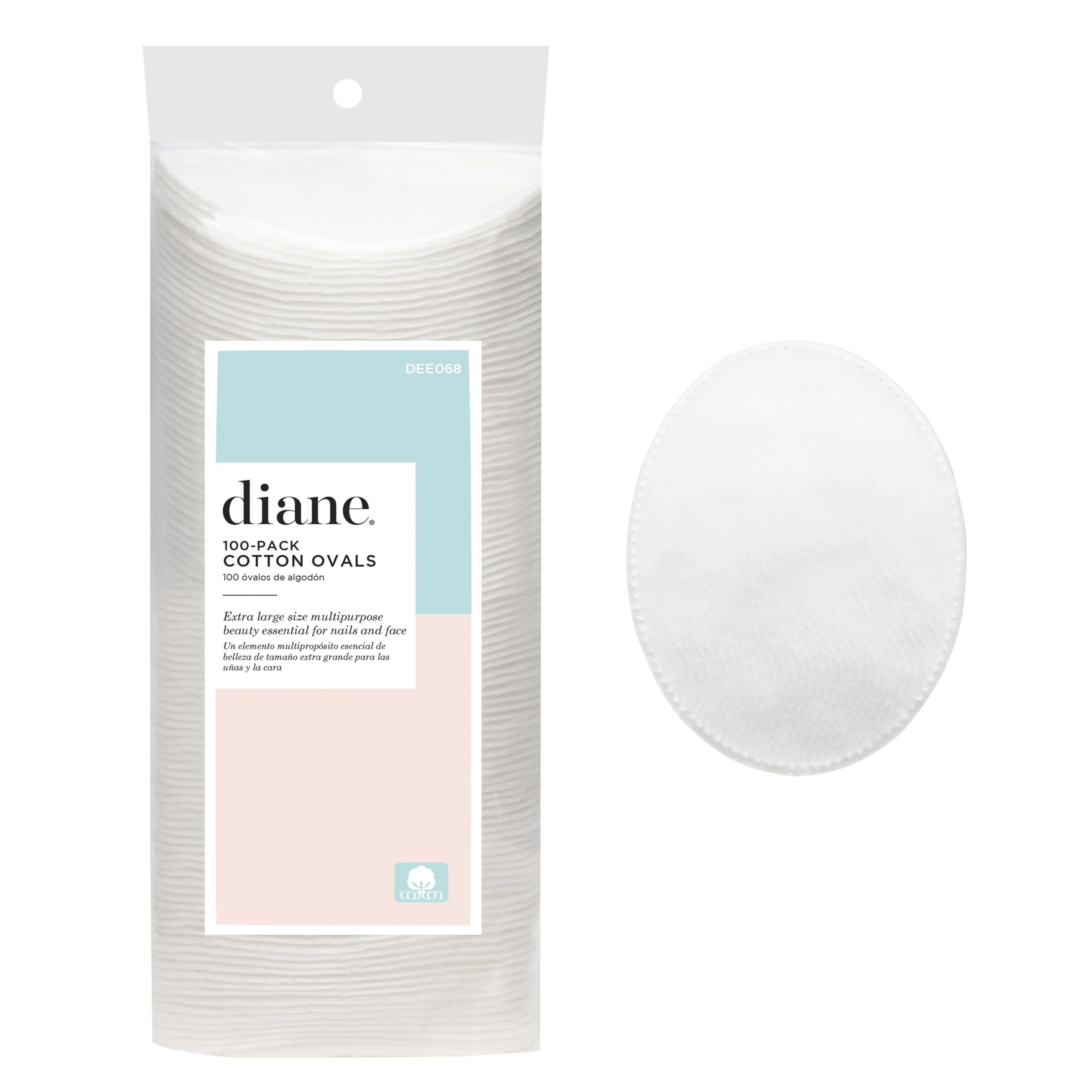 Diane cotton ovals 100-count package, 100% pure cotton, ideal for makeup removal and cleansing.