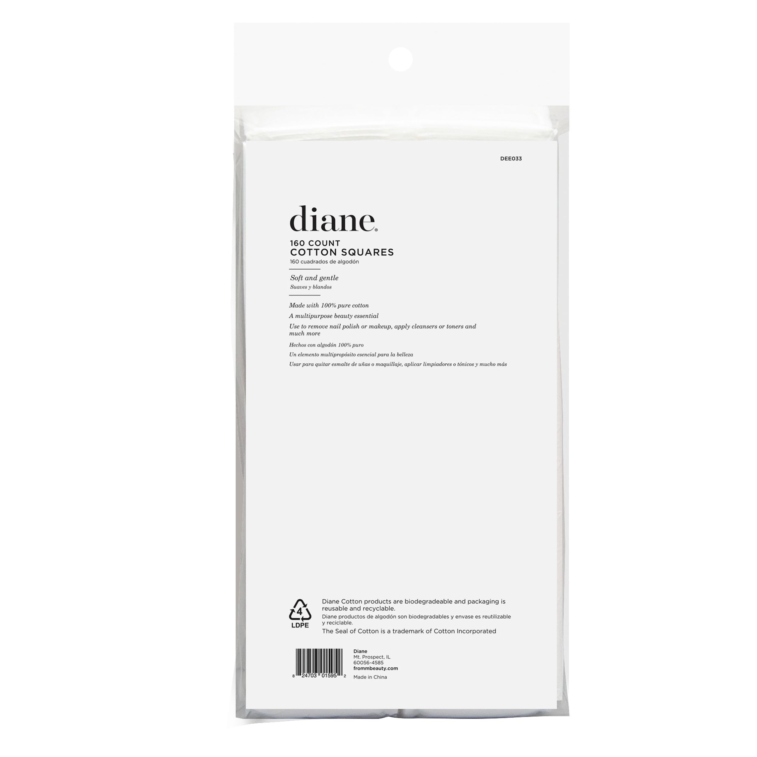 Diane cotton squares 160-count bag offers versatile grooming on-the-go.