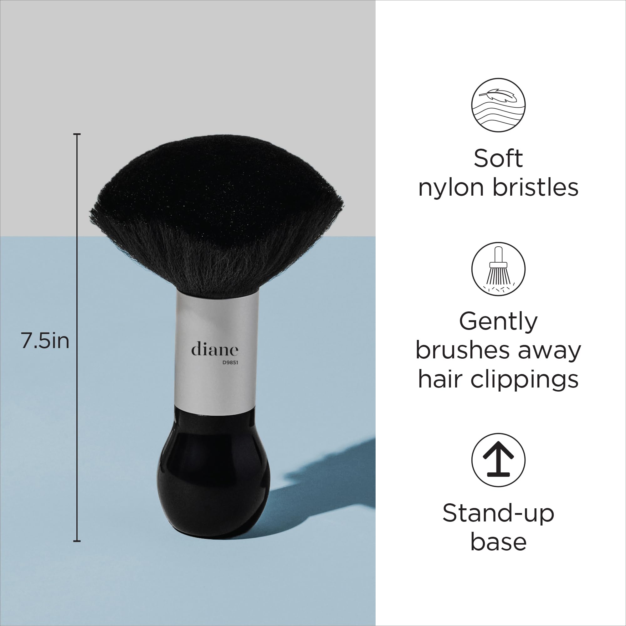 Diane neck duster brush with soft nylon bristles gentle on skin during grooming