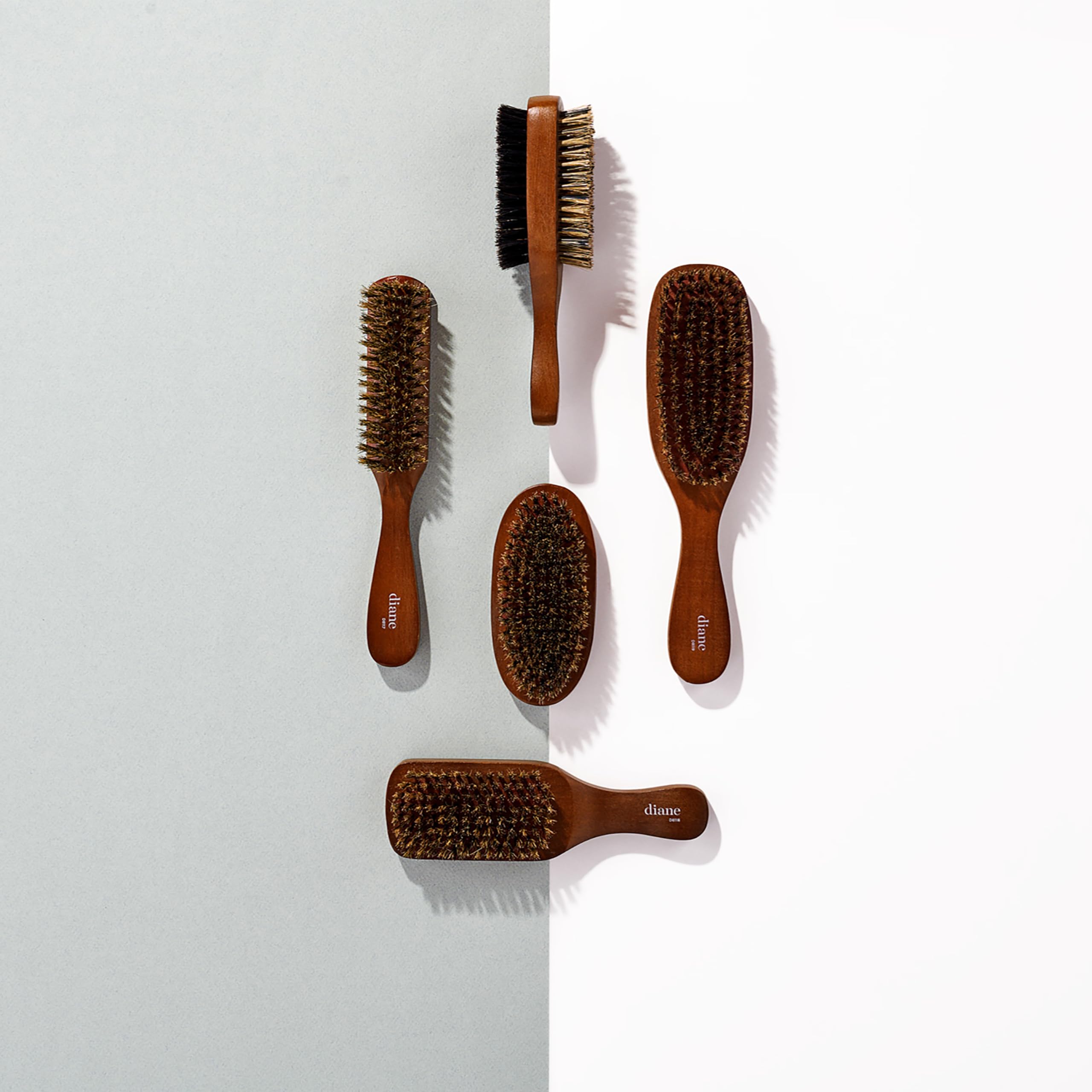 Diane beard grooming with boar bristles for a polished facial finish.