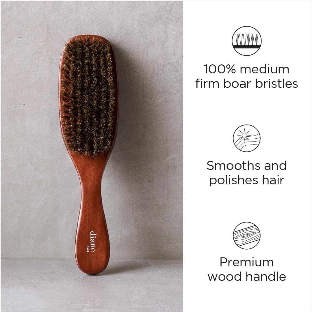 Diane Premium Boar Wave Brush with wood handle for durable, everyday grooming