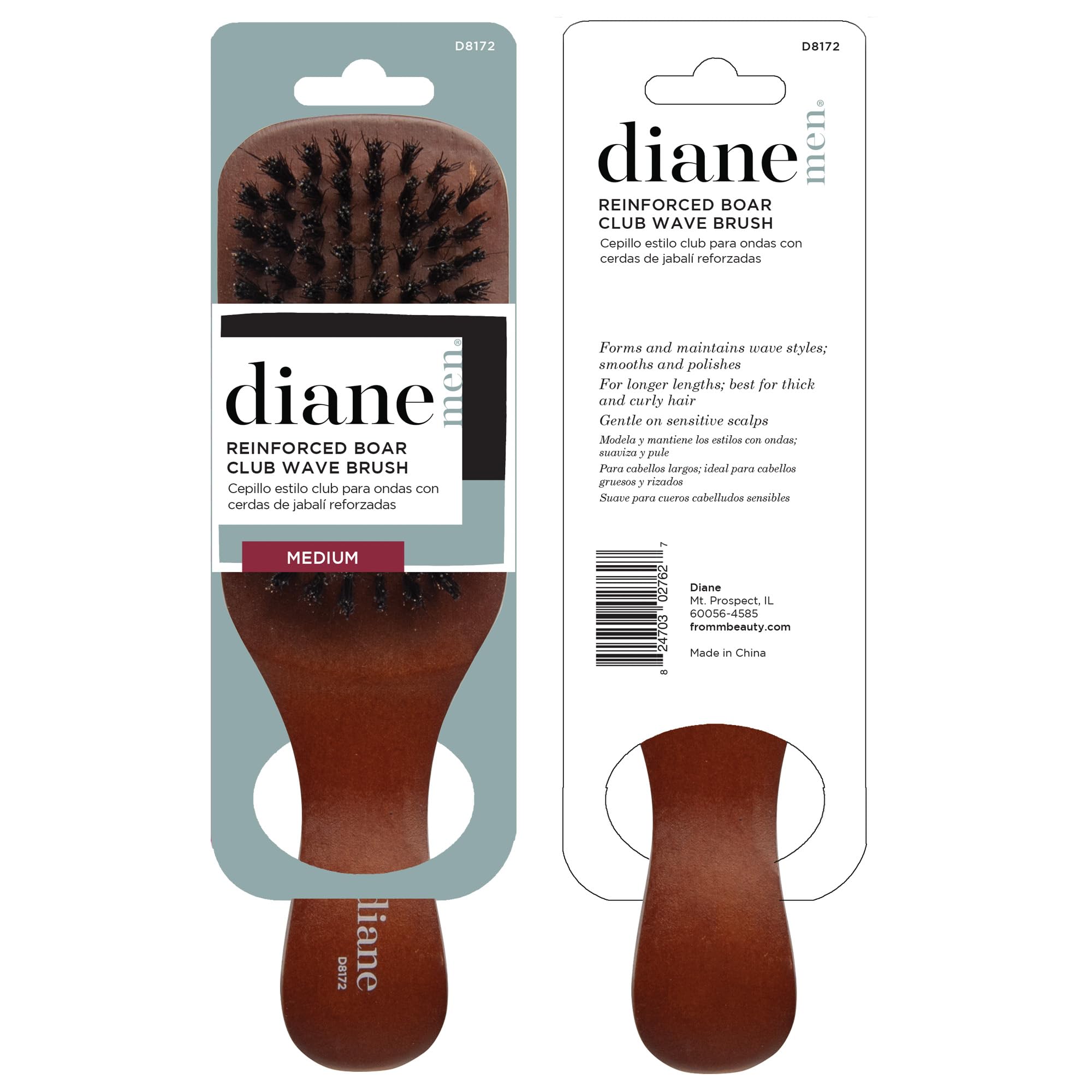 Diane reinforced boar club wave brush scalp massage promotes healthier shine.