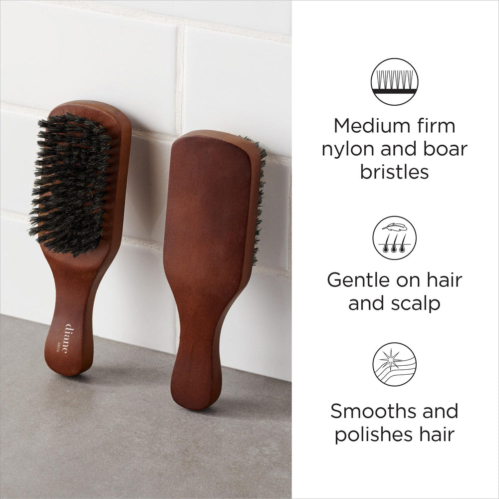 Diane reinforced boar club wave brush showcases wooden handle for comfortable use.