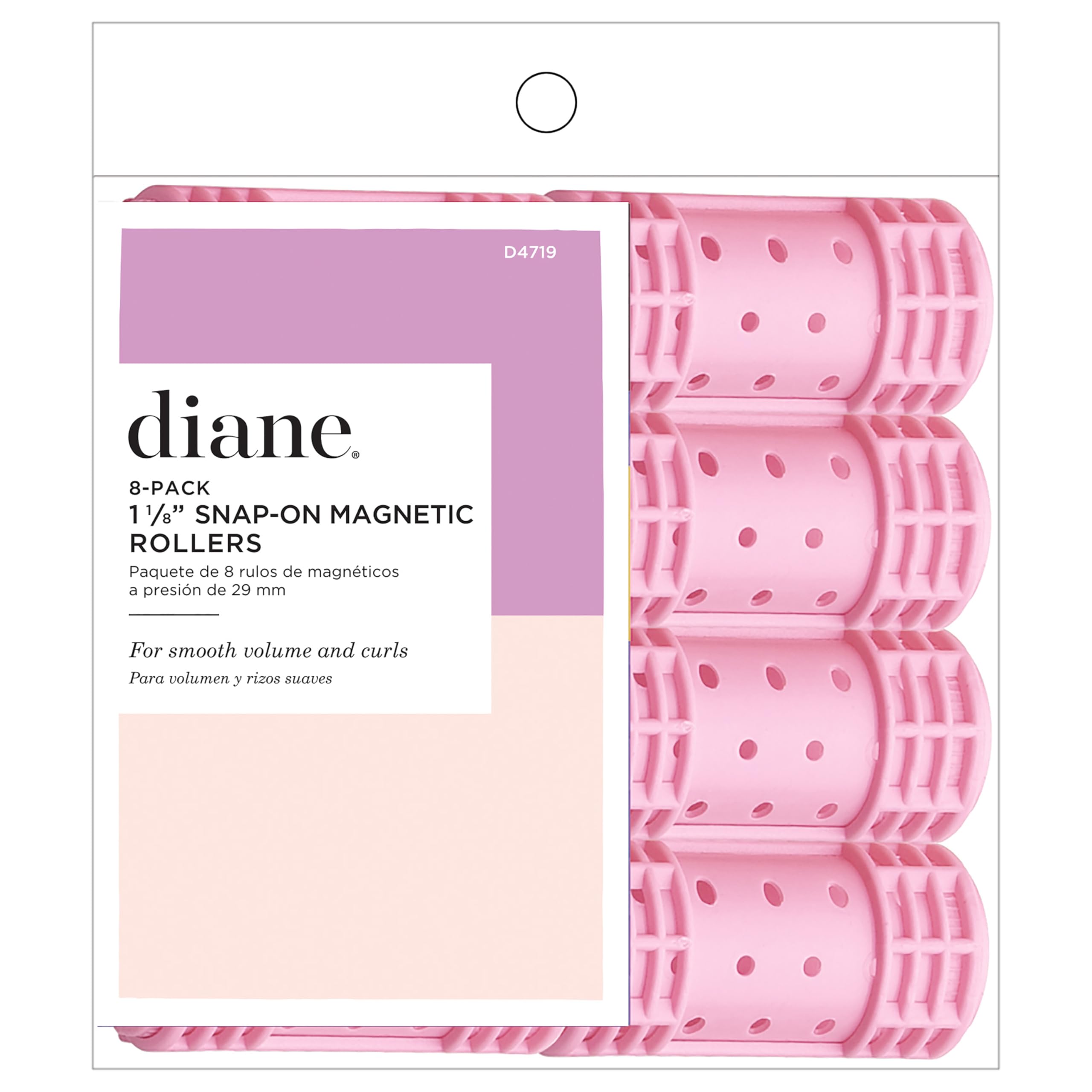 Diane Snap-On magnetic roller pack in pink for quick volume and smooth waves.