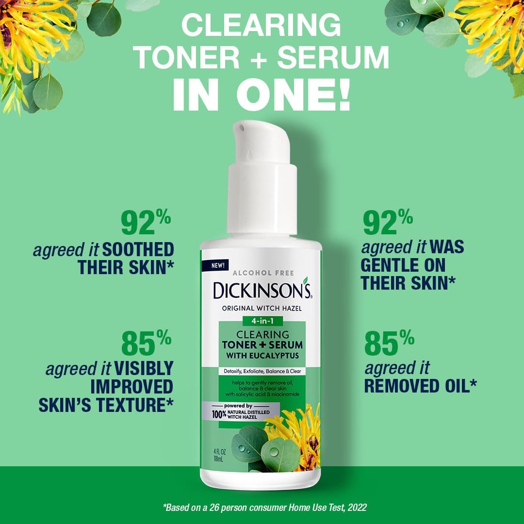 Alcohol-free formula shown in a calm skincare moment with Dickinson's