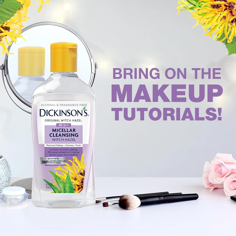 Dickinson's Micellar Witch Hazel with Aloe suggests soothing, fragrance-free formula.