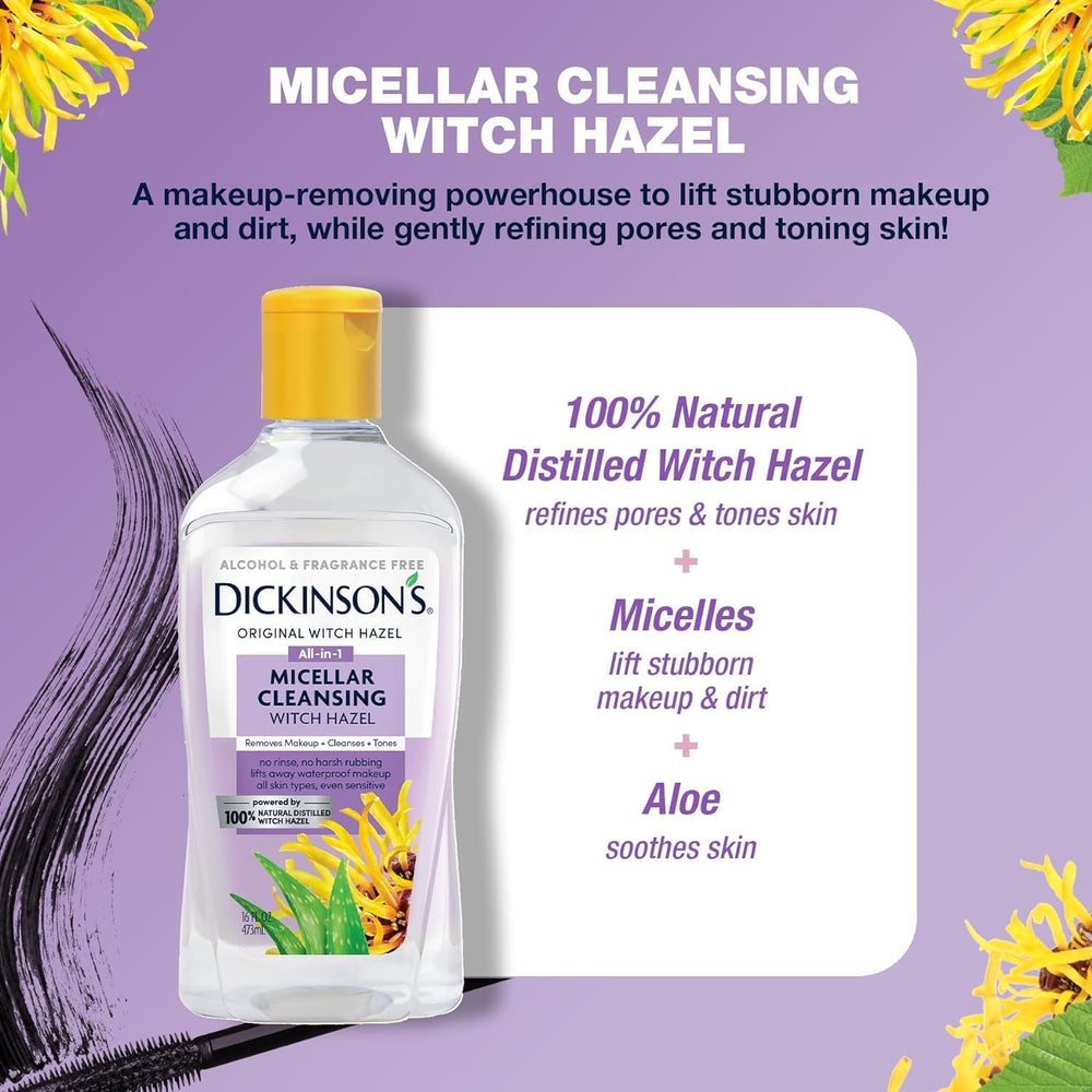 Dickinson's Micellar Witch Hazel on a cotton pad for easy cleansing.