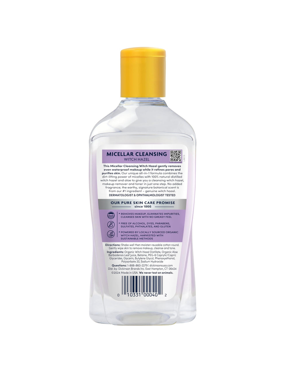 Dickinson's Micellar Witch Hazel helps refine pores and purify skin.