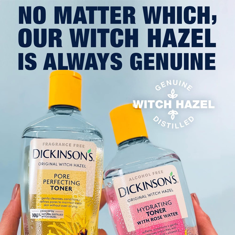 Dickinson's Rosewater Toner close-up with rose petals and soothing scent