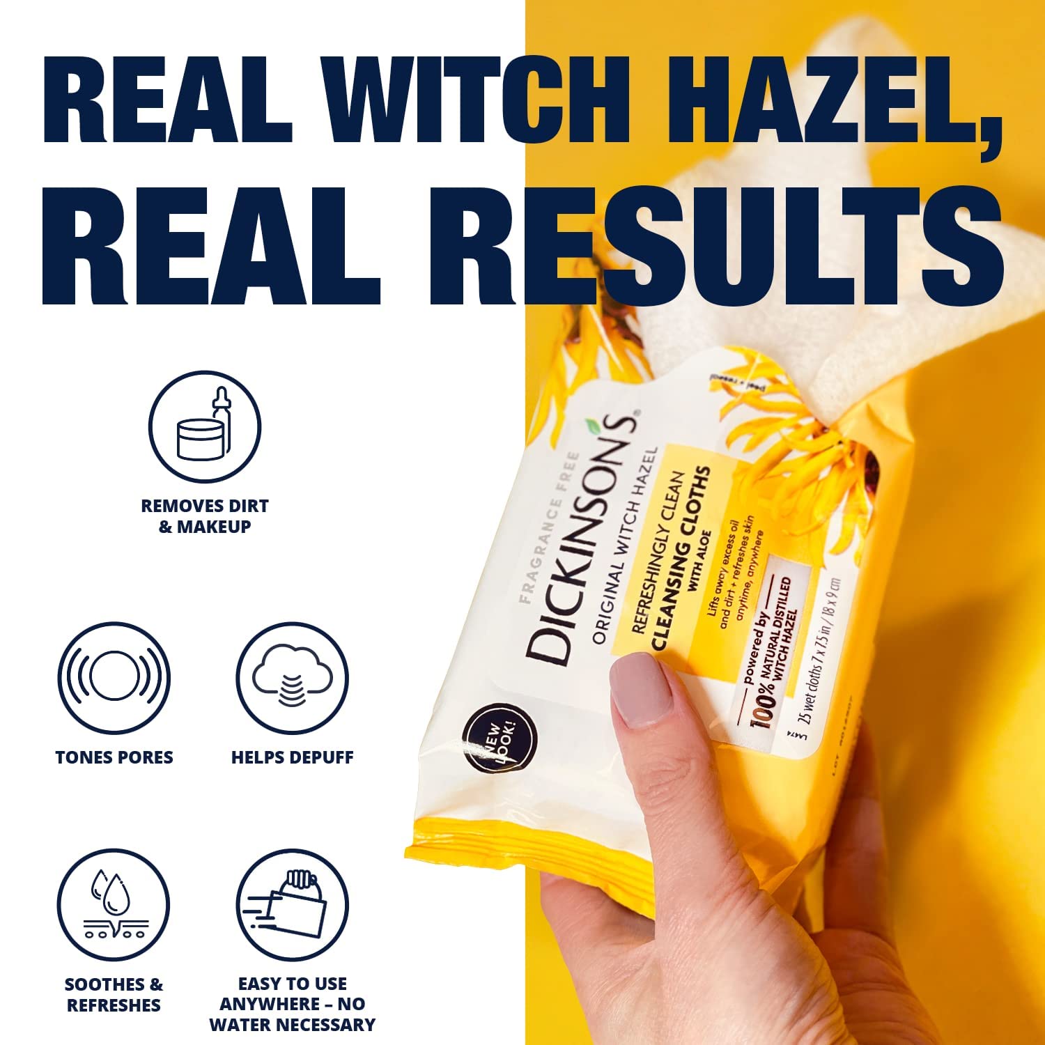 Dickinson's Witch Hazel cloths with aloe deliver soothing makeup removal.