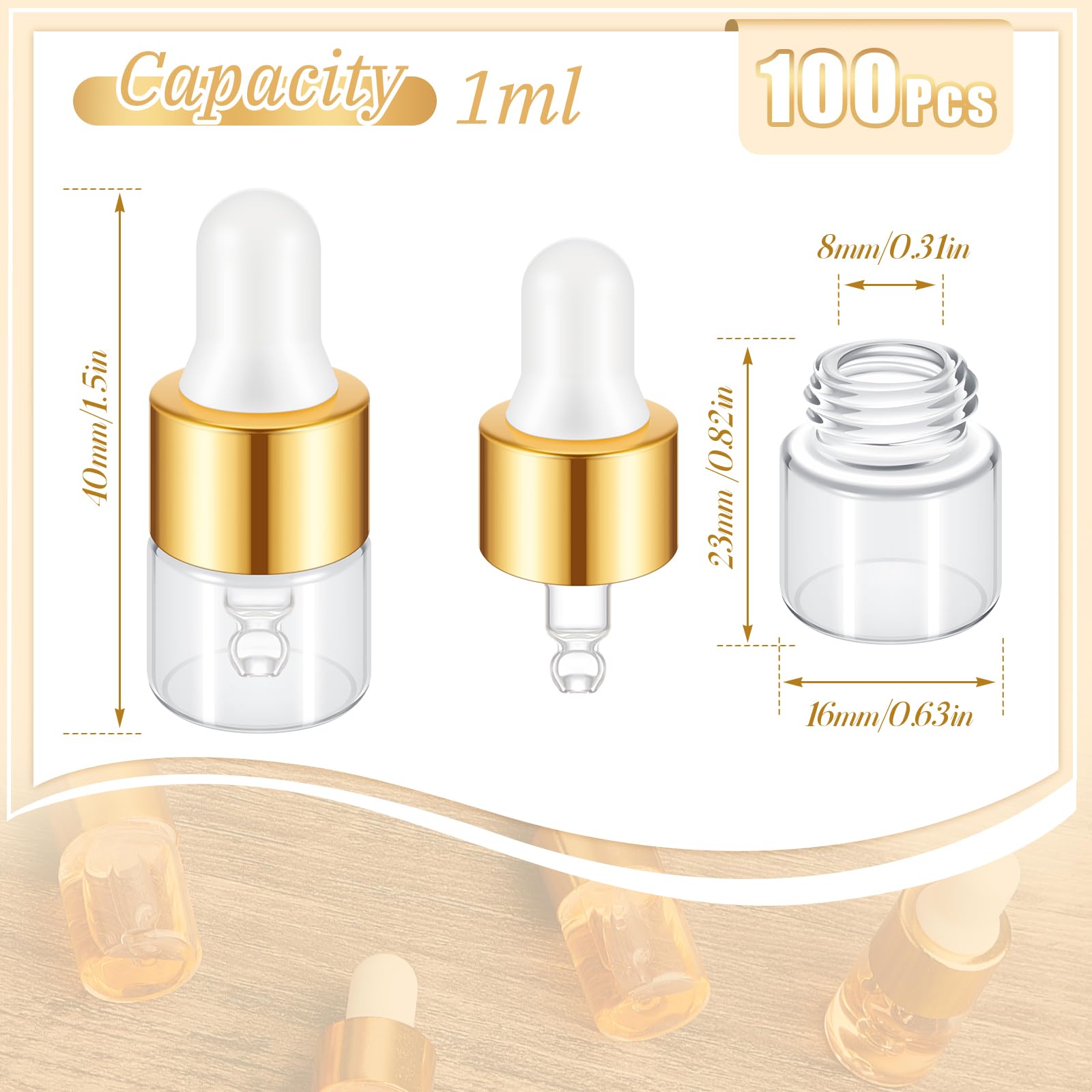 Didaey 1ml glass dropper bottle clear body ideal for essential oils