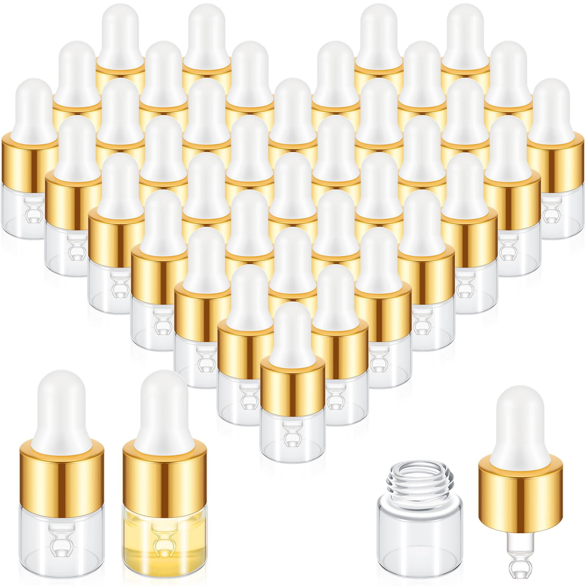 Didaey 1ml glass dropper bottle with gold cap close-up for travel liquids