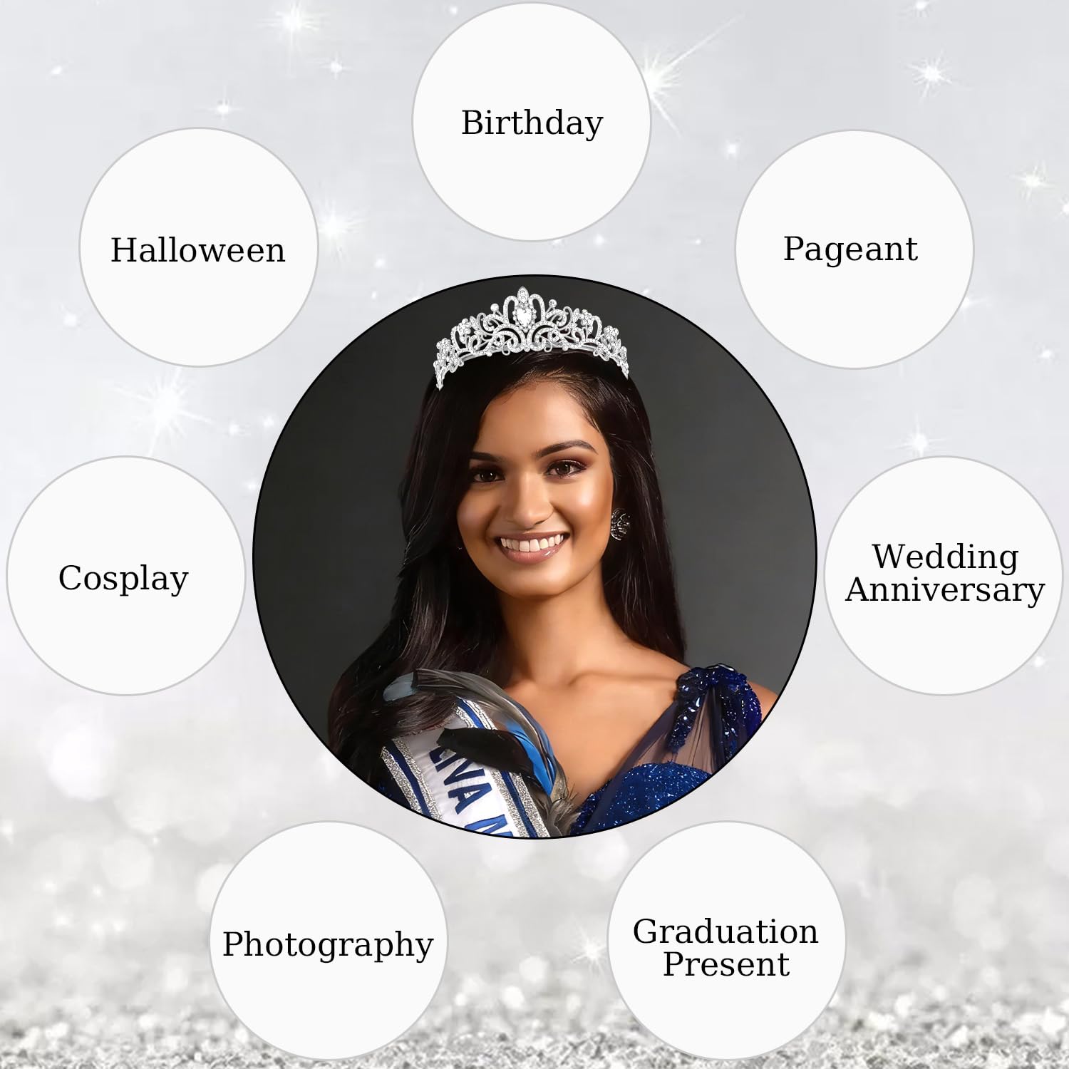 Didder tiara novia cristal, enfoque boda, toque de lujo para peinados.
