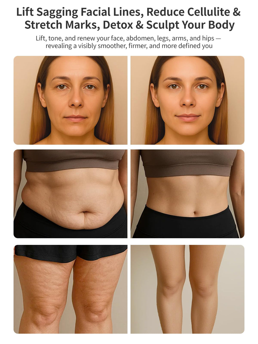 DiDEER large-area suction cups on abdomen and thighs for smoothing massage.