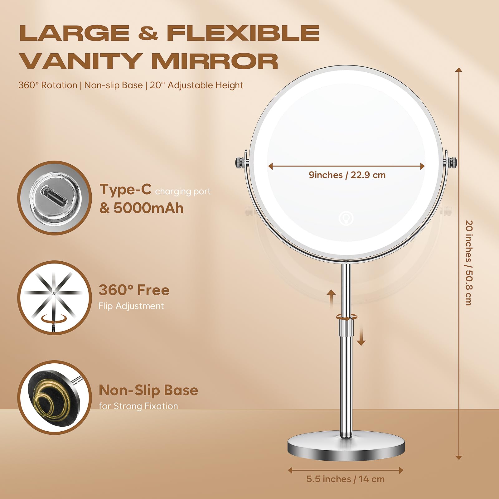 Dienmern height adjustable vanity mirror suits different heights